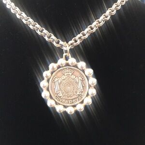 Sterling Silver Scalloped Pendant Necklace with Embossed Medallion